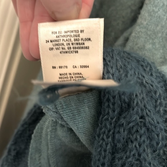 Anthropologie Mohair Open Cardigan Teal Blue Open Crochet Green Small Pockets - Picture 14 of 15